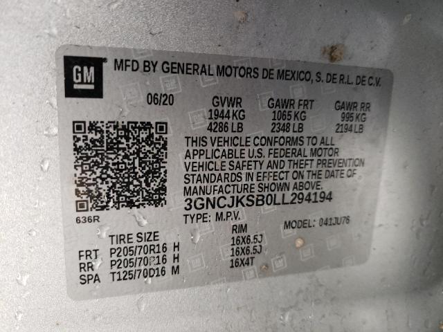 3GNCJKSB0LL294194 - 2020 CHEVROLET TRAX LS SILVER photo 13