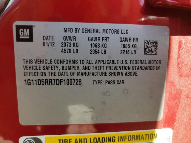 1G11D5RR7DF100728 - 2013 CHEVROLET MALIBU 1LT Qırmızı foto 12