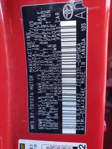 2T1KR32E75C553329 - 2005 TOYOTA COROLLA MA XR RED photo 12