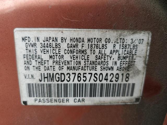 JHMGD37657S042918 - 2007 HONDA FIT S 橙色 照片 12