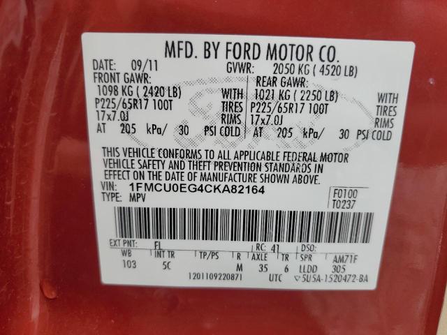 1FMCU0EG4CKA82164 - 2012 FORD ESCAPE LIMITED RED photo 13