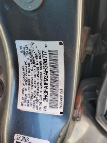 2HGFA1F93AH308717 - 2010 HONDA CIVIC EXL ნაცრისფერი ფოტო 12