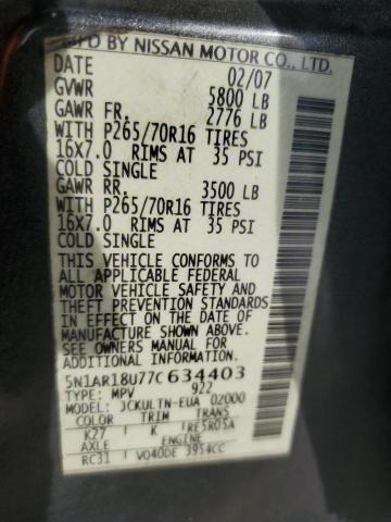 5N1AR18U77C634403 - 2007 NISSAN PATHFINDER LE 灰色 照片 13