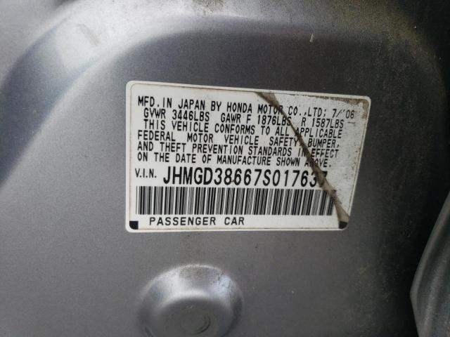 JHMGD38667S017637 - 2007 HONDA FIT S 灰色 照片 12