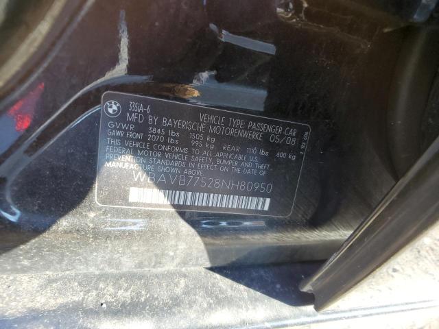 WBAVB77528NH80950 - 2008 BMW 3 SERIES I BLACK photo 13