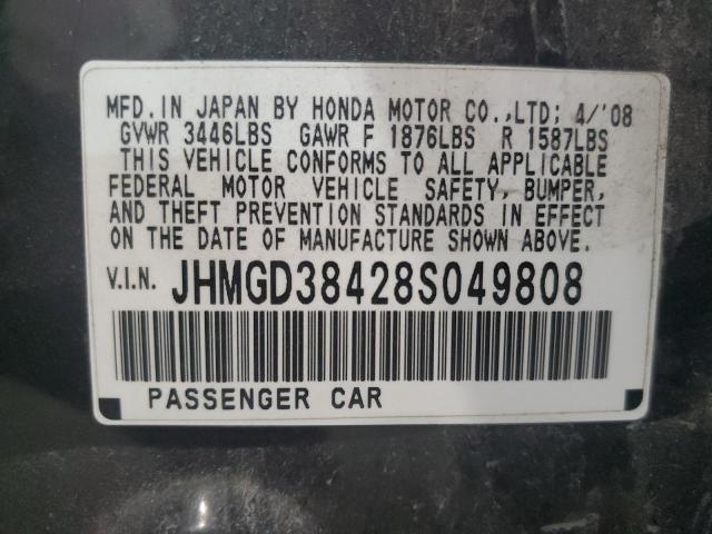 JHMGD38428S049808 - 2008 HONDA FIT BLACK photo 12