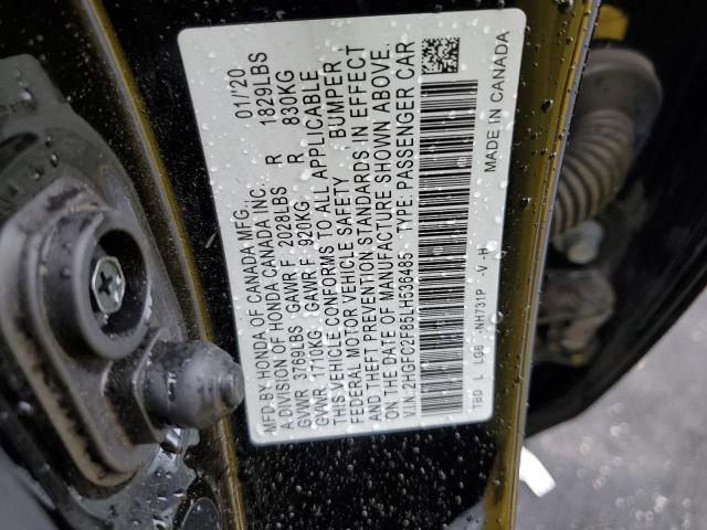 2HGFC2F85LH536485 - 2020 HONDA CIVIC SPORT 黑色 照片 12