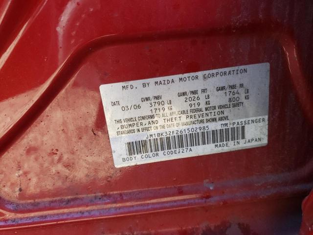 JM1BK32F261502985 - 2006 MAZDA 3 I RED photo 12