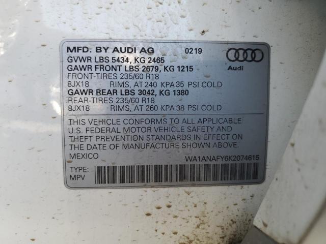 WA1ANAFY6K2074615 - 2019 AUDI Q5 PREMIUM WHITE photo 12