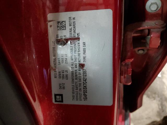 1G4PS5SK7C4212357 - 2012 BUICK VERANO RED photo 12