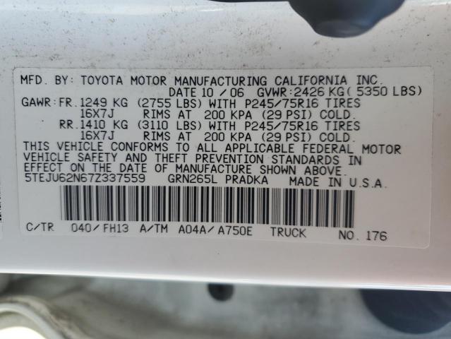 5TEJU62N67Z337559 - 2007 TOYOTA TACOMA DOUBLE CAB PRERUNNER WHITE photo 13