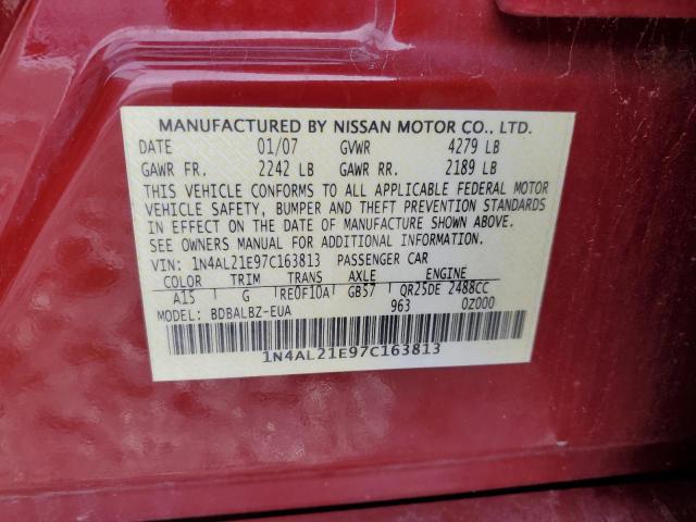 1N4AL21E97C163813 - 2007 NISSAN ALTIMA 2.5 RED photo 12