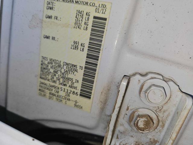 1N4AL2AP0CN511286 - 2012 NISSAN ALTIMA BASE WHITE photo 10