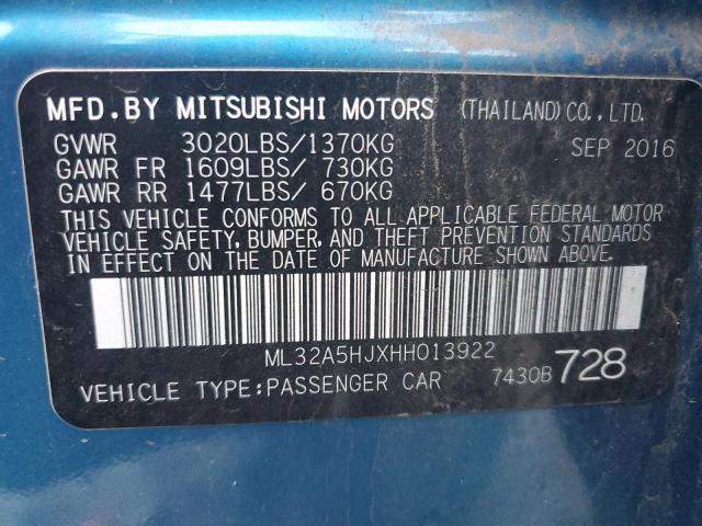 ML32A5HJXHH013922 - 2017 MITSUBISHI MIRAGE GT BLUE photo 13