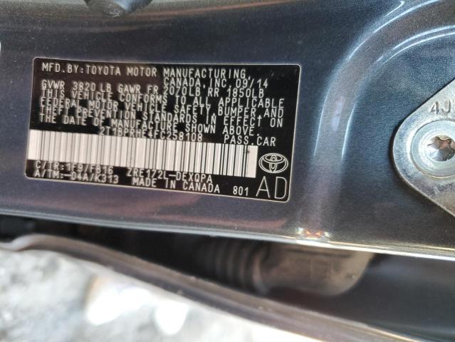 2T1BPRHE4FC258108 - 2015 TOYOTA COROLLA ECO GRAY photo 12