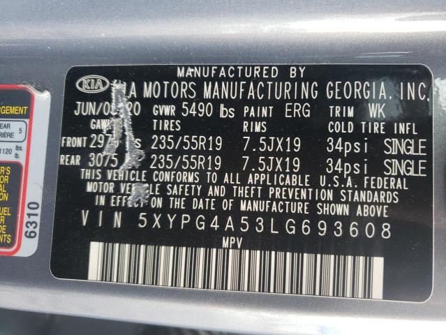 5XYPG4A53LG693608 - 2020 KIA SORENTO S SILVER photo 12