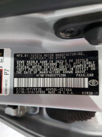 4T1BF1FK0EU775299 - 2014 TOYOTA CAMRY L SILVER photo 12