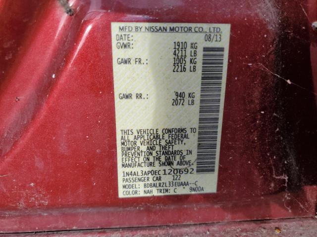 1N4AL3AP0EC120692 - 2014 NISSAN ALTIMA 2.5 RED photo 12