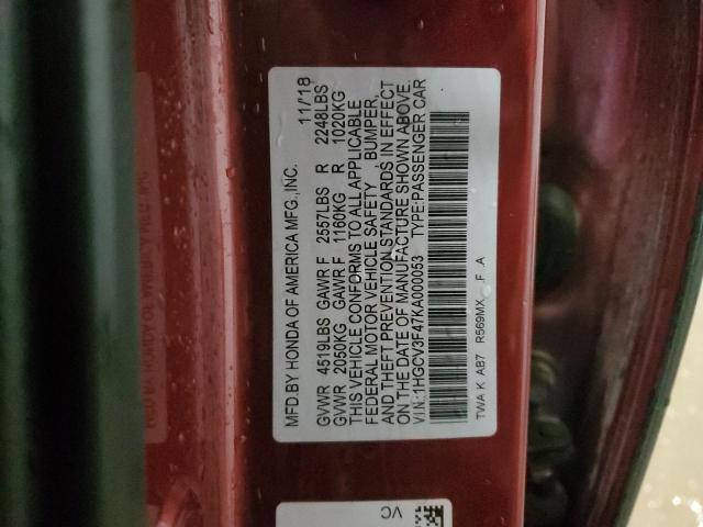 1HGCV3F47KA000053 - 2019 HONDA ACCORD HYBRID EX RED photo 13