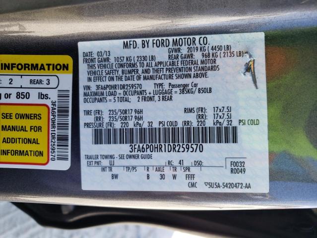 3FA6P0HR1DR259570 - 2013 FORD FUSION SE GRAY photo 12