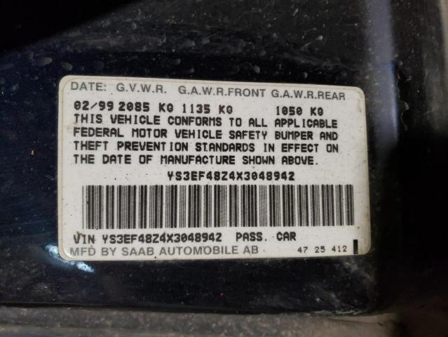 YS3EF48Z4X3048942 - 1999 SAAB 9-5 SE BLUE photo 12