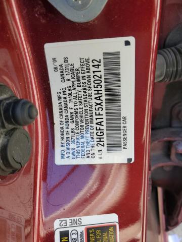 2HGFA1F5XAH502142 - 2010 HONDA CIVIC LX RED photo 12