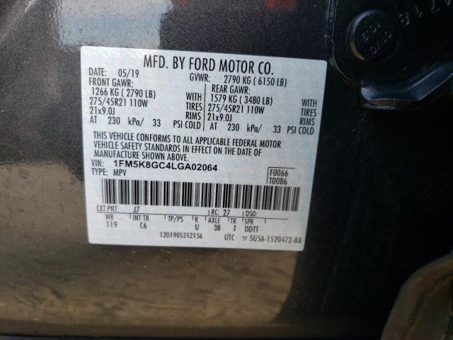 1FM5K8GC4LGA02064 - 2020 FORD EXPLORER ST CHARCOAL photo 14