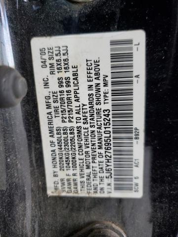 5J6YH27695L015243 - 2005 HONDA ELEMENT EX BLACK photo 12