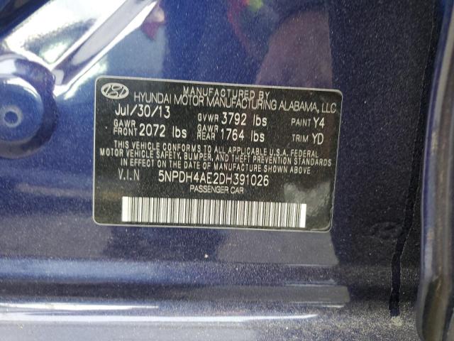 5NPDH4AE2DH391026 - 2013 HYUNDAI ELANTRA GLS BLUE photo 12