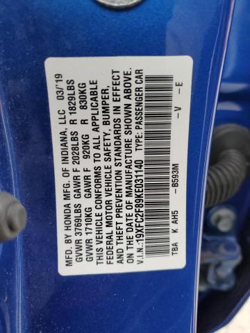 19XFC2F89KE031140 - 2019 HONDA CIVIC SPORT 蓝色 照片 13