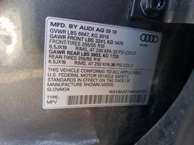 WA1AAAF74KD007275 - 2019 AUDI Q7 PREMIUM GRAY photo 14