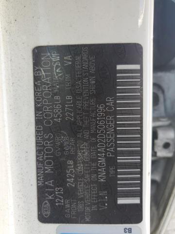 KNAGM4AD2D5061996 - 2013 KIA OPTIMA HYBRID WHITE photo 12