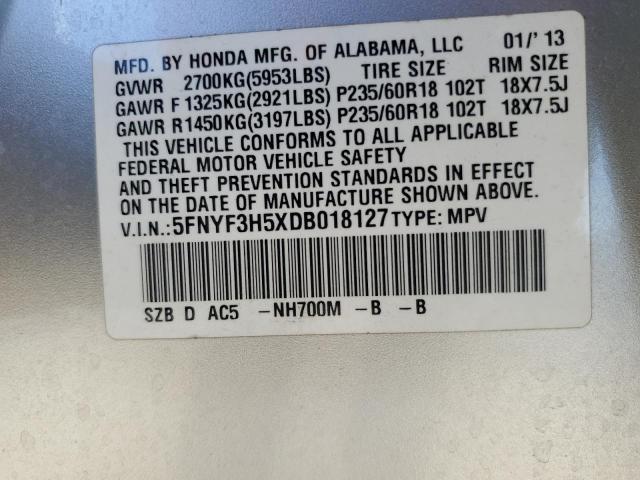 5FNYF3H5XDB018127 - 2013 HONDA PILOT EXL SILVER photo 13