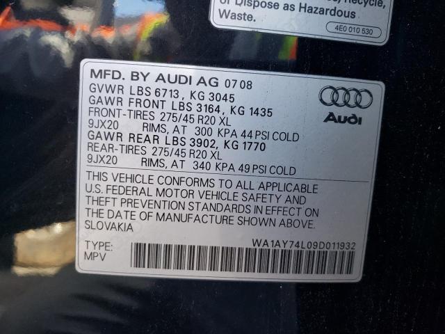 WA1AY74L09D011932 - 2009 AUDI Q7 3.6 QUATTRO CHARCOAL photo 13