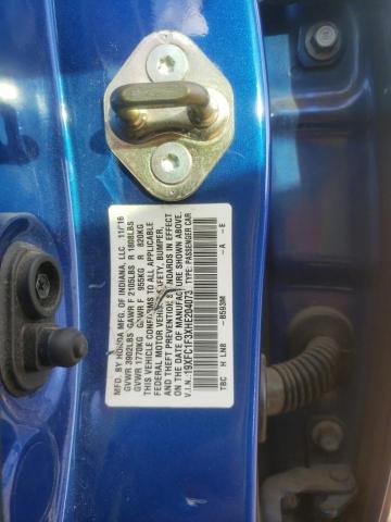 19XFC1F3XHE204073 - 2017 HONDA CIVIC EX BLUE photo 12