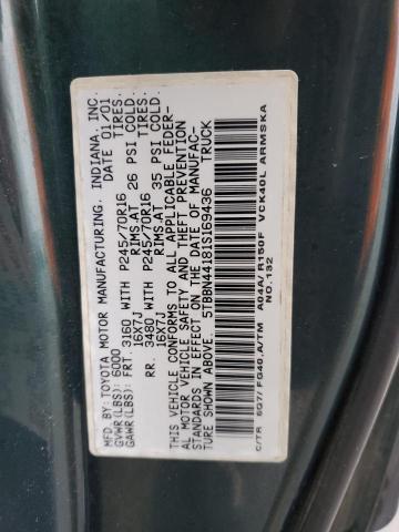 5TBBN44181S169436 - 2001 TOYOTA TUNDRA ACCESS CAB 绿色 照片 12