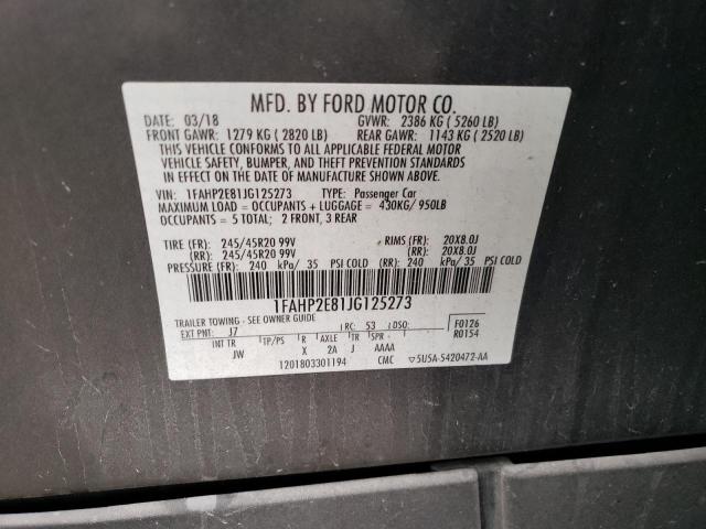 1FAHP2E81JG125273 - 2018 FORD TAURUS SEL GRAY photo 12