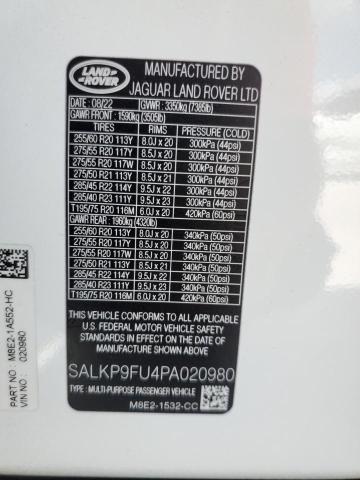 SALKP9FU4PA020980 - 2023 LAND ROVER RANGE ROVE SE WHITE photo 14