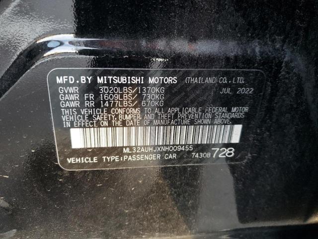 ML32AUHJXNH009455 - 2022 MITSUBISHI MIRAGE ES BLACK photo 12