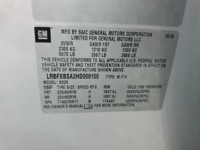 LRBFXBSA2HD068150 - 2017 BUICK ENVISION ESSENCE SILVER photo 13