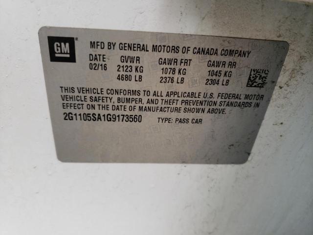 2G1105SA1G9173560 - 2016 CHEVROLET IMPALA LT WHITE photo 13