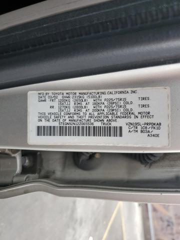 5TEGN92N12Z065536 - 2002 TOYOTA TACOMA DOUBLE CAB PRERUNNER SILVER photo 12