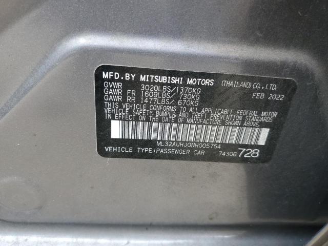 ML32AUHJ0NH005754 - 2022 MITSUBISHI MIRAGE ES GRAY photo 13