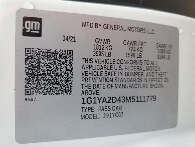 1G1YA2D43M5111779 - 2021 CHEVROLET CORVETTE STINGRAY 1LT BLACK photo 12