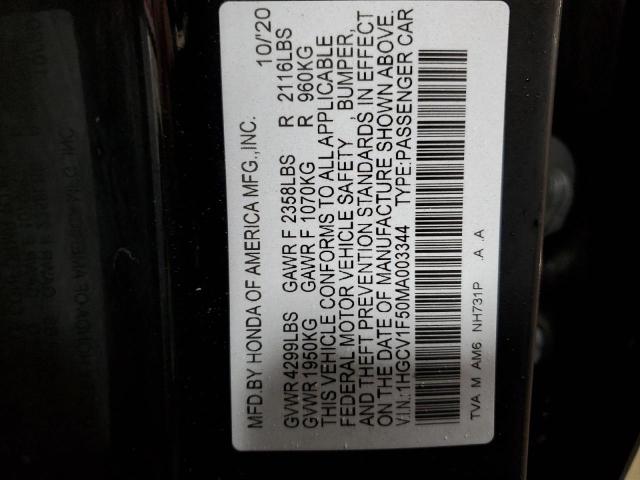 1HGCV1F50MA003344 - 2021 HONDA ACCORD EXL BLACK photo 12