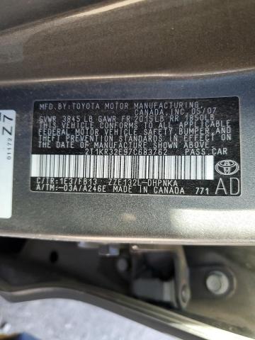 2T1KR32E97C683762 - 2007 TOYOTA COROLLA MA XR GRAY photo 12