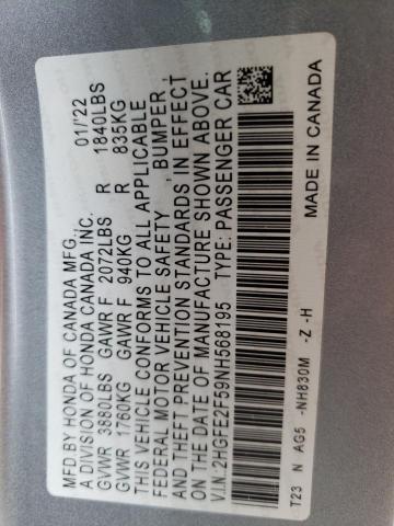 2HGFE2F59NH568195 - 2022 HONDA CIVIC SPORT 银色 照片 12