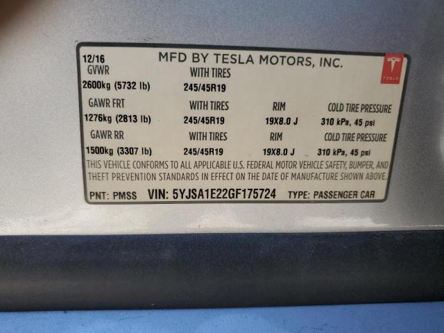 5YJSA1E22GF175724 - 2016 TESLA MODEL S 银色 照片 13