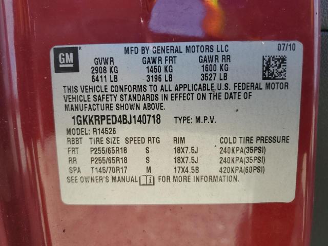 1GKKRPED4BJ140718 - 2011 GMC ACADIA SLE MAROON photo 13