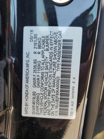 19UUB2F60KA000923 - 2019 ACURA TLX TECHNOLOGY 黑色 照片 12